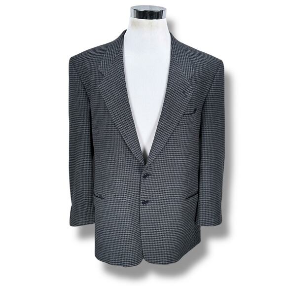 Giorgio Armani Mani Blazer Jacket Mens 44L Blue Gray Houndstooth Single Breasted - Picture 1 of 11